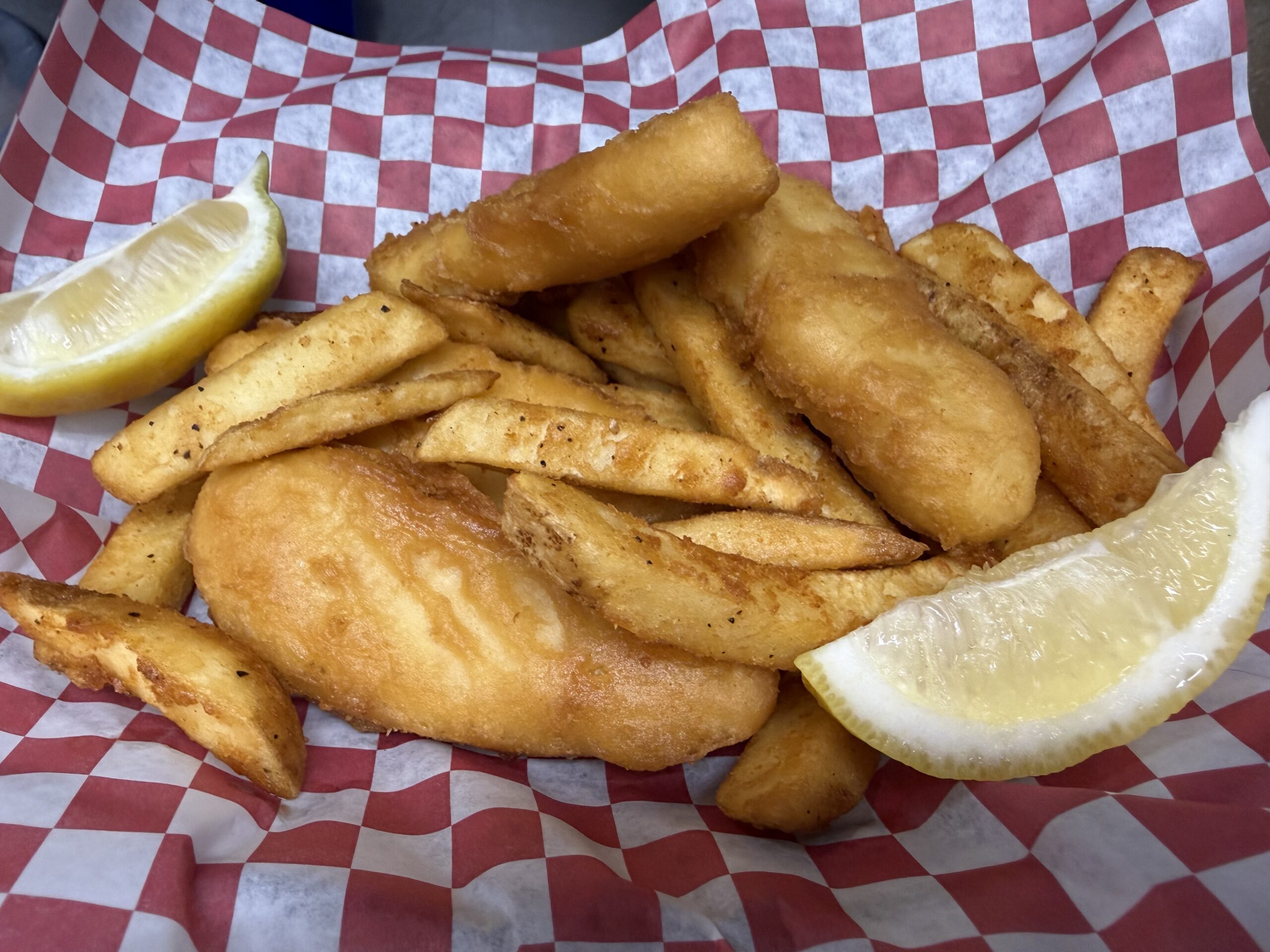 Halibut basket with fries from Legends Pizza Company